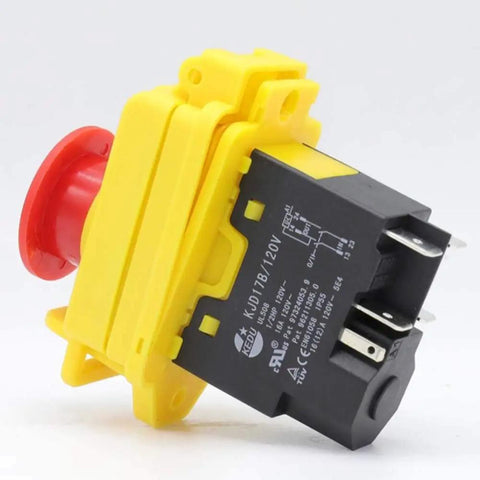 Five Pin 120V 16A Industrial Electromagnetic Switch with red emergency stop button and waterproof PVC cover
