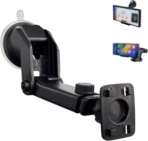 Wireless CarPlay And Android Auto 7 Inch HD Touch Screen Car Stereo mount with adjustable arm and suction cup, black plastic
