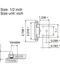 Technical diagram of 2 Pack Self Closing Spring Cabinet Hinges With Screws For Overlay Doors Flush Mount Easy DIY Hardware In Silver Finish