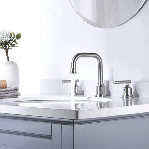 Two Handle 8 Inch Widespread High Arc Bathroom Faucet Brushed Nickel Sleek Look With Spot Resistant Finish