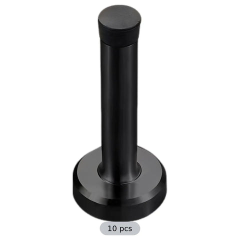 Set Of 10 Black 3.7 Inch Door Stops With Stainless Steel Body And Rubber Bumper, Wide Base Wall Protector For Home And Office.