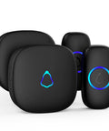 Wireless Doorbell System With Two Receivers And Two Push Buttons, Easy Setup, Adjustable Volume, 58 Chimes, Colorful LED, 1000 Foot Range, M520 F55, Black front view