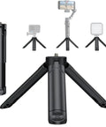 Pocket Sized 2 In 1 Mini Tripod Desk Stand And Handheld Grip, Ultra Lightweight 2 Oz, one quarter inch mount, black open tripod
