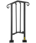 Outdoor Stair Railing For 1 Or 2 Steps Aluminum Handrail For Concrete Or Wood Stairs Black, front view, adjustable height design.