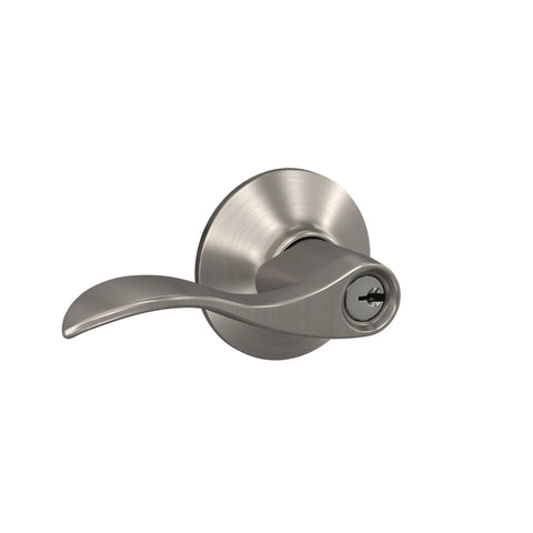 Accent Door Lever With Keyed Entry Lock In Satin Nickel, Easy Install Self Aligning Screws, Front Door Security Upgrade