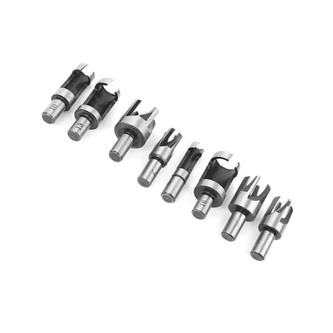 Killer Edge 8 Piece Wood Plug Cutter Drill Bit Set Forged From Heavy Duty High Carbon Steel, showing multiple sizes including 10mm and 16mm.
