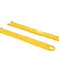 Heavy Hitter Forklift Extensions Featuring A Simple Pin Lock Design And 4000 Lb Capacity forged from yellow welded steel.