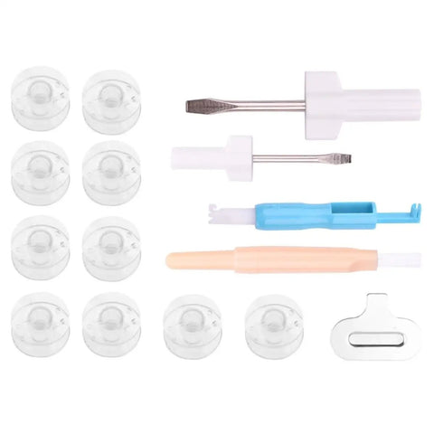 15 Piece Sewing Machine Tool Kit With Bobbins, Screwdrivers, Seam Ripper, Threading Tool And Brush For Home Use And Beginners Easy DIY Sewing Supplies For Quick Repairs And Small Projects, plastic set