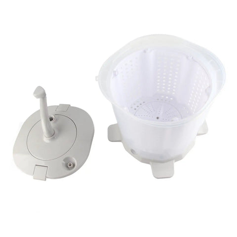 Portable Manual Washing Machine Hand Crank Spin Dryer For Travel Campground Amp Up Your Laundry Game With Detachable Basket, white basin and hand crank.