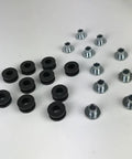 Grommets Rubber Shock Absorbing Cushion Kit For Motorcycles, Anti Scratch Protective Gasket Set With Rubber Buffers To Prevent Friction Damage, Extend Lifespan Of Shell And Windshield Brackets, Built To Last And Weatherproof. black rubber grommets and metal washers on white surface