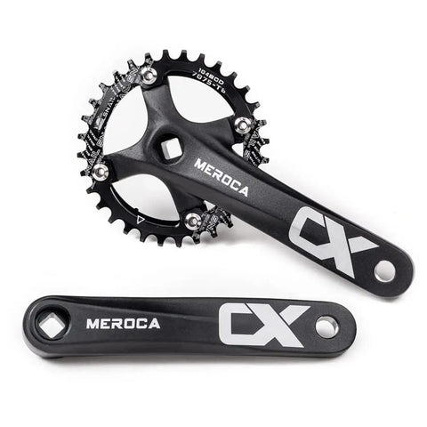 Single Speed Square Taper Mountain Bike Crankset, 170mm, 104BCD Narrow Wide Chainring Options 32T To 42T, Beefy Black