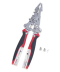 Heavy Duty Foldable Wire Strippers 16 In 1 Electrician Pliers with steel jaws and ergonomic grip, displaying crimping and cutting features.