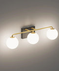 Three Light Mid Century Vintage Bathroom Vanity Light Fixtures Over Mirror Black and Gold Industrial Vanity Lights With Milk White Glass Globe For Farmhouse Bath Lighting