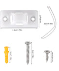 Gotta Secure Your Home Space Fast With This Eight Piece Anti Tip Furniture Anchor Kit Featuring Heavy Duty Nylon Wall Mount Straps For Parent Approved Baby Proofing That Keeps Bookshelves Rock Solid, includes white anchor plate, screws, and nylon strap.
