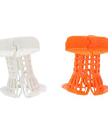 Restokki Bathtub Drain Hair Catcher 2pcs White Orange with Handle, showing two hair catchers in white and orange.