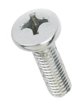 Close-up view of a Straight Up Heavy Duty License Plate Metric Screw, rustproof, Phillips pan head bolt for secure mounting.