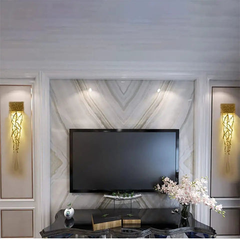 Chill Out With These Slick Modern Aluminum Wall Sconces Featuring Glare Free Led Lights Perfect For Bedroom And Living Room Vibes, stylishly mounted beside TV.