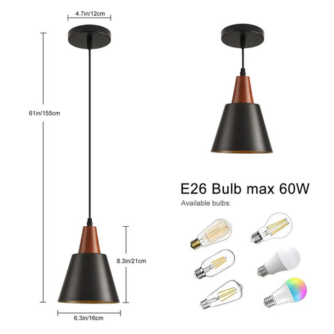 Top Tier Black Pendant Lights Set Of Two Slick Wooden Dome Fixtures For Kitchen Island Or Rustic Barn with dimensions.