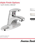 Colony Pro Single Handle Bathroom Sink Faucet With Metal Drain 1.2 GPM Polished Chrome shown with finish options.
