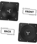 No Sweat Heavy Duty Table Leg Connectors With Adjustable Mounting Plates to Fix Wobbly Dining Tables and Couches, showing front and back views.