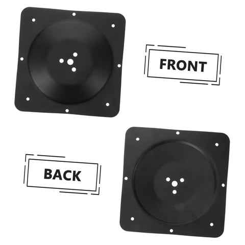 No Sweat Heavy Duty Table Leg Connectors With Adjustable Mounting Plates to Fix Wobbly Dining Tables and Couches, showing front and back views.