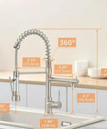 Kitchen Faucet with Pull Down Sprayer, Commercial Spring Single Handle Stainless Steel Sink Faucet, high arc and 360° rotation.