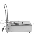 Commercial 55 Gallon Portable Fryer Oil Filter Cart With 110V Pump Corrosion Resistant Stainless Steel Kitchen Machine at side angle.