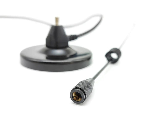 Close-up of Mag Mount Dual Band Vehicle Antenna For VHF UHF Ham Radio 2m 70cm With PL 259 Connector and magnet base