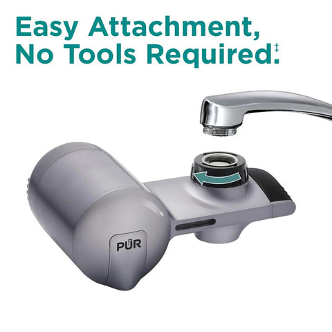 3-In-1 Lead-Reducing Faucet Water Filter System For Sink, NSF And WQA Certified, metallic grey, easy tool-free attachment