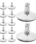 Solid Heavy Duty Swivel Adjustable Furniture Levelers With Easy Height Adjustment And Grippy Anti Slip Rubber Pads For Chairs Sofas Silent Glide Floor Protectors Pack Of Twelve, showing shiny metal bases.