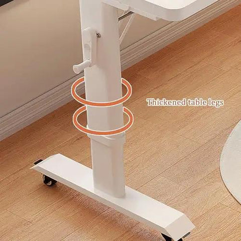 Premium Adjustable Standing Desk Featuring Smooth Manual Crank Height Adjustment And Secure Locking Casters Perfect For Gaming Stations And Daily Office Grinds While Delivering Top Tier Ergonomic Comfort In Matte Black showing thickened table legs and crank mechanism.