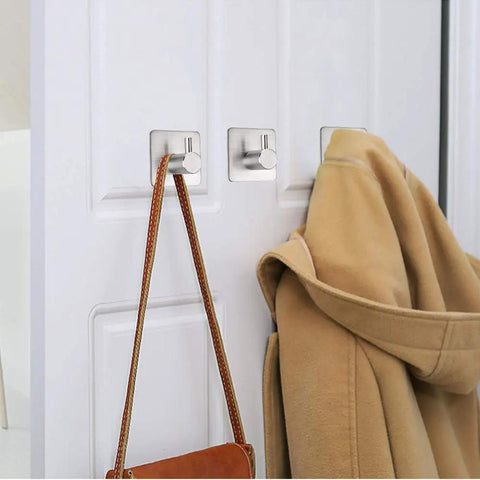 Heavy Duty Tough As Nails Adhesive Wall Hooks 15 Lb Capacity Waterproof Stainless Steel Hanger in use on white door