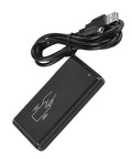 13.56MHz USB RFID Card Reader With Contactless Reading Supports S50 And S70 Cards One Card Reader With LED Indicator And Buzzer 0 To 10 Cm Read Range Waterproof ABS Housing Easy Plug And Play For RFID USB Systems, showing black ABS housing and USB cable