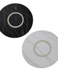 Top Shelf 50 Inch Wooden Lazy Susan Turntable Heavy Duty Rotating Serving Tray Silent Swivel with black and white marble design.