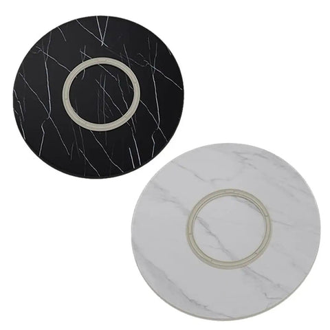 Top Shelf 50 Inch Wooden Lazy Susan Turntable Heavy Duty Rotating Serving Tray Silent Swivel with black and white marble design.