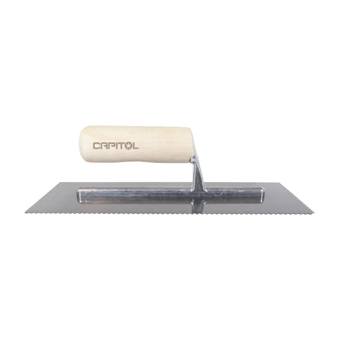 Professional Flooring Adhesive Trowel Flat-Top V-Notch 1/8 Inch By 1/8 Inch By 1/16 Inch Hardened Steel Blade Large Wood Handle Ideal For Textured Carpets