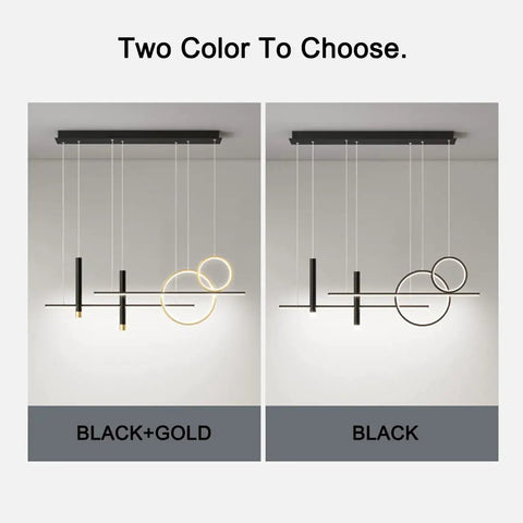 Black LED Chandelier For Kitchen Island Pendant Lights, Modern Linear Ceiling Fixture shown in black and black+gold options