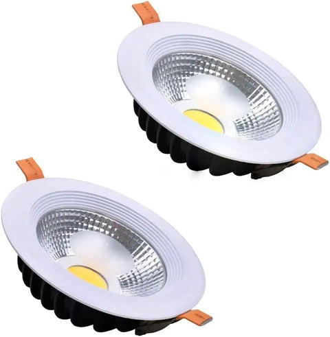 iumLeap Recessed Lighting Housing Trim Kits Recessed LED Downlight Round COB Ceiling Spotlight Indoor Decoration Lighting Wash Wall Lamp Fire Rated Downlighters, 2pack_White Light, top view of two round downlights