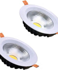 iumLeap Recessed Lighting Housing Trim Kits Recessed LED Downlight Round COB Ceiling Spotlight Indoor Decoration Lighting Wash Wall Lamp Fire Rated Downlighters, 2pack_White Light showing two downlights with reflective interiors.