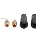 Two Heavy Duty Black Brass Welding Cable Quick Connectors, rubber shielded, fit 10 to 25 mm cable, includes hex key.