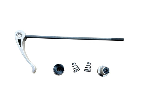 Heavy Duty Quick Release Rear Wheel Skewer For Easy Axle Swaps And Indoor Trainer Compatibility shown disassembled