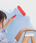 Killer DIY Doodle Dinosaur Wall Printing Roller with High Density Microfiber Cover and Sturdy Alloy Handle for Rad Home Decor Projects and Sick Wall Embossing Art with a user painting.