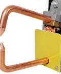 Close-up of copper tips on Portable Steel Sheet Metal Spot Welder Handheld Welding Tool With Copper Tips, Heavy Duty Iron Weld Up To One Eighth Inch Thick For DIY Metal Fab And Auto Body Repair.