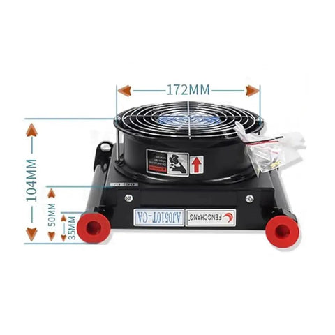 Heavy Duty Hydraulic Air Cooler For Oil Cooling And Heat Exchanger In Industrial Machines 1.2KW Cooling Capacity with dimensions labeled