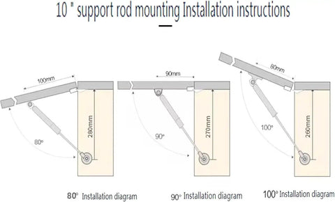Installation instructions for Two Sets Silver Ten Inch Gas Strut With 120 Newton Lift Force 27 Pound Hydraulic Air Prop Support for cabinets