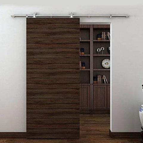 Ten Foot Stainless Steel Sliding Barn Door Hardware Kit With Double Track And Top Mounted Rollers installed