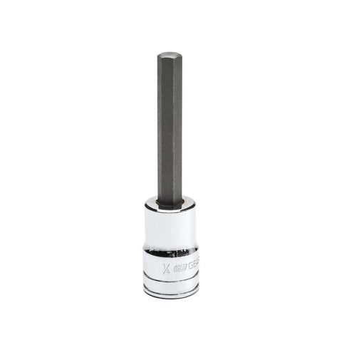 Close-up of a single hex bit socket from the Seven Piece Three Eighths Inch Drive Mid Length Hex Bit Socket Set SAE and Metric.