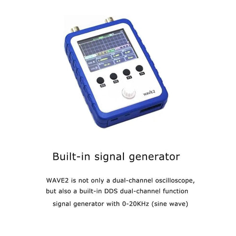 Dual Channel Handheld Digital Oscilloscope Kit With Two Point Four Inch Touch Screen Portable On The Go Battery Powered Built In Signal Generator USB Data Upload PC Serial Control And Waveform Storage showing waveform on screen