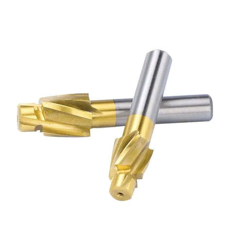WZFC pilot slotting tool bit counterbore end mill; two gold-colored cutting ends with silver shanks for metal milling.