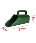 Green all purpose garden soil scoop for digging and moving soil with an ergonomic grip hand shovel measuring 22cm, 9cm, 12cm